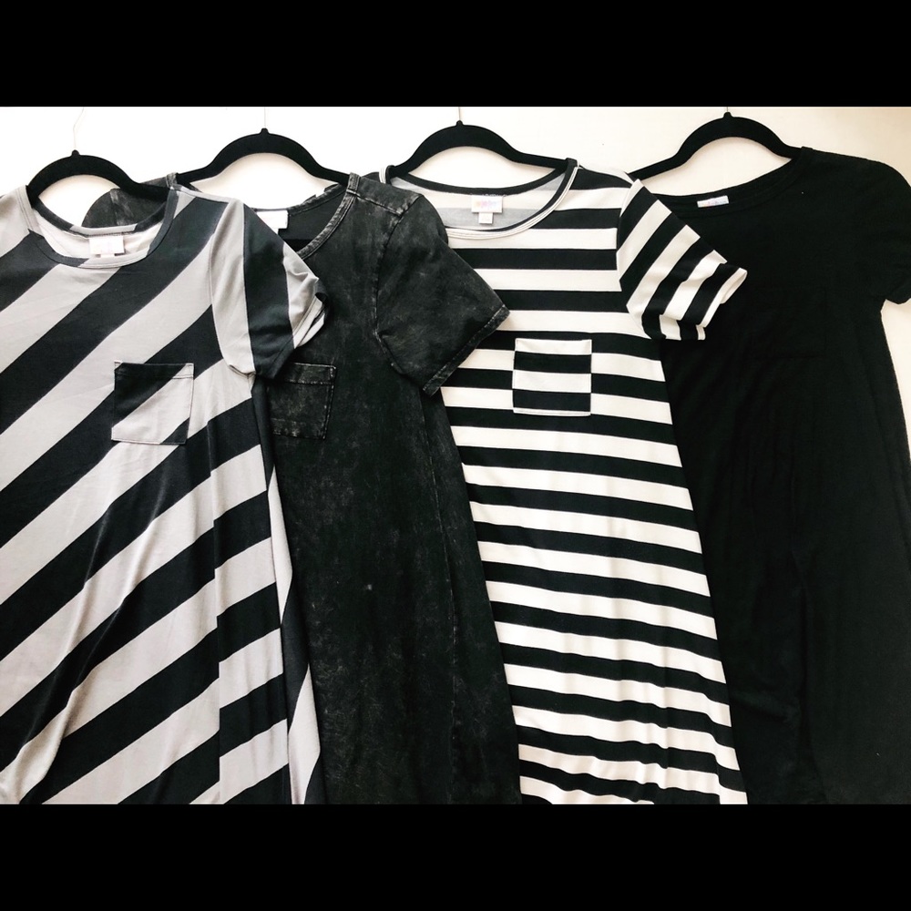 Lot of 4 LuLaRoe Carly’s- Black, Acid Wash, Stripe